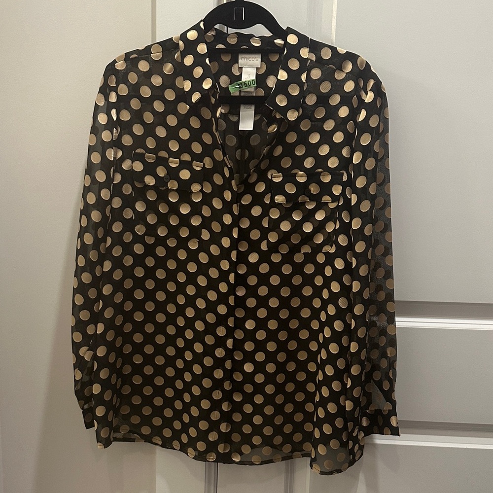Chico's Black and Gold Polka Dot Blouse 3P